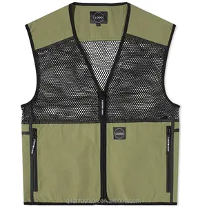 Custom 100% nylon back pocket lightweight patchwork mesh vest for men