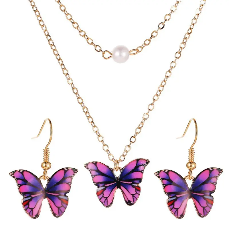 Красочные двухслойные жемчужные серьги бабочки ожерелье жемчужные ювелирные изделия набор оптом