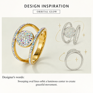 Anillo Orbit de Zirconia de Acero Inoxidable con Baño de Oro de 14K al Vacío, Diseño de Disco Pavé y Doble Arco Ovalado, Anillo de Declaración - Product Image 3