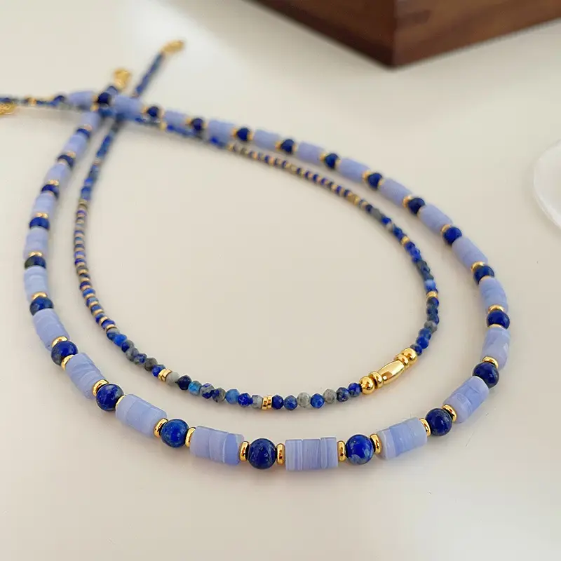Zoocing kalung manik-manik batu akik sudut batu Lazuli Lapis batu alam musim panas