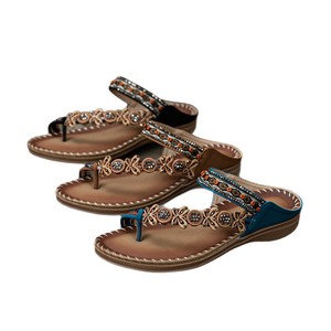 Elegant PU Upper Flat <b>Sandals</b> Bead Decoration Open Toe Slip-On Summer Shoes Breathable Rubber Outsole Light Weight Anti-Slip - Product Image 5