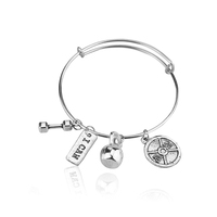 Pulsera Expandible DIY con Colgante de Fitness: Mancuerna, Barra y Kettlebell – Joyería para Hombres y Mujeres – Regalo con Mensaje 'Nunca te Rindas'