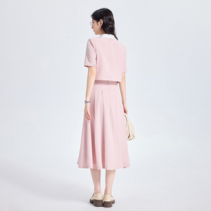 Women's Short Sleeve Blazer Suit Set Solid Color Crepe Summer Casual Skirt Two Piece Elegant Style - Product Image 4