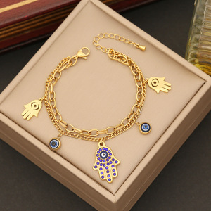 Conjunto de Joias MECYLIFE: Colar de Aço Inoxidável e Pulseira Olho Grego <span class=keywords><strong>Hamsa</strong></span> com Corrente Dupla - Product Image 2