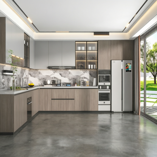 BALOM Smart Modular Kitchen Cabinets Design with Integrated LED Lighting and Built-in Appliances Luxury Kitchen Cabinet Set