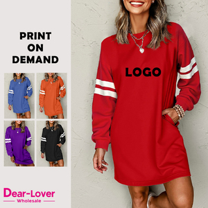Dear-Lover Vente en Gros Personnalisé Logo OEM ODM POD Robe Mini Sweatshirt Femme Qualité Supérieure Vierge Style Universitaire Manches Contrastées Ceinturées - Product Image 1