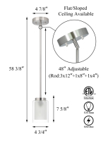 Lámpara Colgante Moderna ETL de Níquel Cepillado Ajustable con Doble Cristal, Mini Lámpara Colgante para Mesa de Comedor, Isla de Cocina, Barra