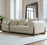 Gemütliche weiße Farbe Samt Holzsofa Nordic Teddy Loves eat Luxus Holzbein Schnitts ofa Modernes Sherpa Boucle Stoffs ofa