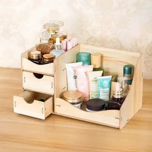 Cosmetic Display Cases DIY Wooden Desktop Storage Box Organize Storing of Makeup Tools Small Accessories at Home or Office