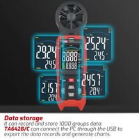 Anémomètre numérique portable TASI TA642A avec écran LCD 4 chiffres pour la mesure de la température de l'air, de la vitesse du flux et de la vitesse du vent (haut/bas)