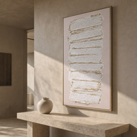 Peinture murale abstraite moderne rose poudré avec cadre en bois et accents dorés pour la décoration de mariage et de la maison