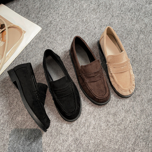 Mocasines de Gamuza, Estilo Otoño Invierno 2025, Nuevo Estilo, Punta Redonda Plisada, Planos, Sin Cordones, Estilo Británico, Zapatos de Mujer, Zapatos Náuticos - Product Image 3