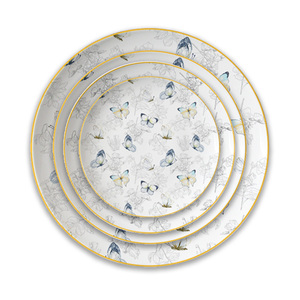 <span class=keywords><strong>Service</strong></span> de table de luxe en or véritable, motif papillon bleu, en <span class=keywords><strong>porcelaine</strong></span> fine, assiette de présentation florale en céramique, tasse à café et bol en <span class=keywords><strong>porcelaine</strong></span> pour mariage - Product Image 6