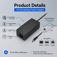 Adaptateur d'alimentation à découpage AC/DC 12V 8A pour bandes LED, caméras de vidéosurveillance, scanners 3D, humidificateurs