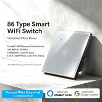 Interrupteur mural tactile intelligent Tuya WiFi, nécessite une filière neutre, AC 100-240V, charge 5-600W, verre trempé résistant aux rayures, interrupteur d'éclairage domestique