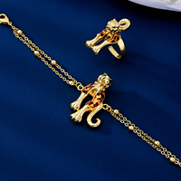 Collier 18k tête de léopard en laiton pour femmes, boucles d'oreilles, bracelet et collection de bagues, accessoires de bijoux bague de queue taille réglable