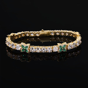 สร้อยข้อมือเทนนิสประดับเพชรซิร์คอน 5 มม. ลายโคลเวอร์ สไตล์ฮิปฮอป สำหรับผู้หญิง เครื่องประดับอเนกประสงค์คุณภาพพรีเมียม แฟชั่นทันสมัย สร้อยคอ Lijing - Product Image 1