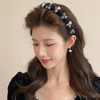 Serre-tête en tulle fait main, motif orchidée, à dents ondulées, antidérapant, avec strass, tressé, pour femme, pour coiffure haute