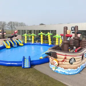 Factory Sale Big Cheap Inflatable Waterworld Battle War Water Park With Landing Pool Slides For Children