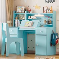 Table pour enfants en bois de haute qualité bleu grand bureau d'étude pour enfants et ensemble de chaises avec étagère de rangement ensemble de bureau pour élèves