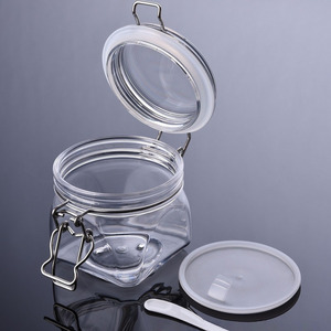 Pot carré transparent en PET de 350 ml avec couvercle à clapet pour soins de la peau, sels de bain, beurre corporel, boue faciale - Product Image 2