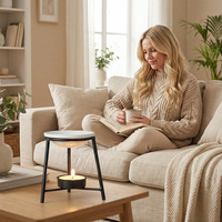 Brûleur d'huiles essentielles en fer forgé avec plateau, lampe chauffante pour la fonte de cire, porte-bougie d'aromathérapie noir