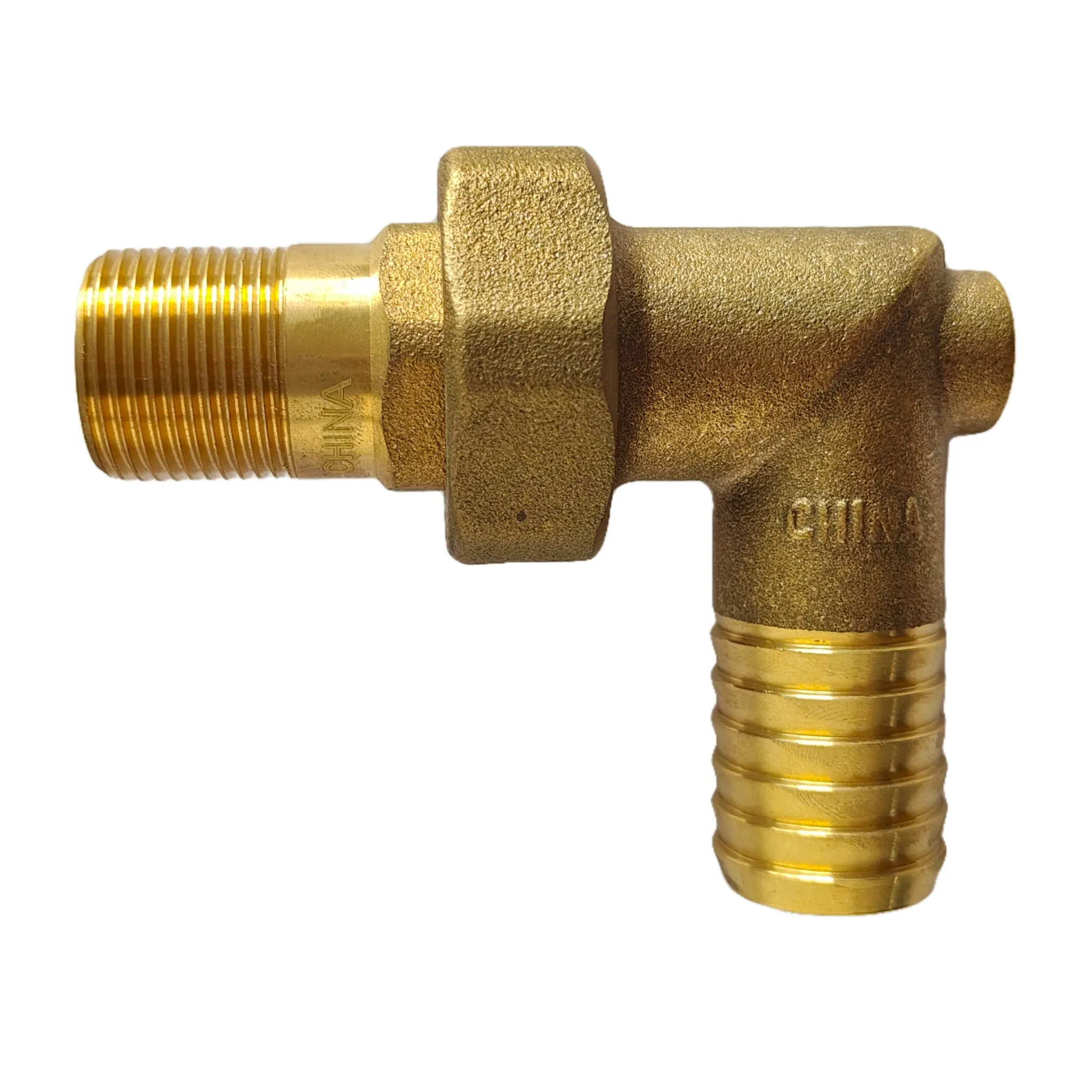 Nhà Máy Giá Chất lượng cao Brass 3/4 "Union khuỷu tay với 3/4" MPT x 1 "barb W/ 1/4" P & T Port (common Brass)