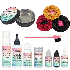 Kits d'installation de perruques imperméables avec colle à dentelle personnalisée sous marque privée, spray de fusion, <span class=keywords><strong>bonnet</strong></span>, bande de fusion, bâton de cire et contrôle des bords - Product Image 1
