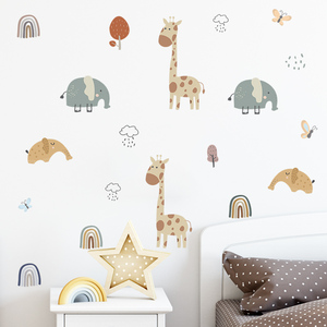 Pegatina de dibujos animados de jirafas, elefante, arcoíris, papel tapiz creativo <span class=keywords><strong>para</strong></span> habitación de niños, Mural autoadhesivo <span class=keywords><strong>para</strong></span> sala de estar de bebé, calcomanía decorativa - Product Image 1