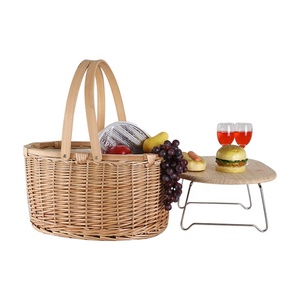 Cesta de Regalo para Picnic ZHIQUAN, Ovalada, de <span class=keywords><strong>Mimbre</strong></span>, Ratán, Aislada, Ecológica, Multifuncional, con Tapa de Bambú - Product Image 1