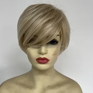 Hot Sale Pixie Cut Kurze Karen Layered Perücken Großhandel Bulk Sale Frauen Synthetisches Haar 12 "Blonde Pexie Perücken Mit Side Bang