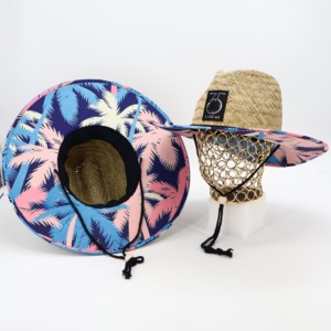 Chapeau <span class=keywords><strong>de</strong></span> soleil durable <span class=keywords><strong>en</strong></span> paille naturelle avec doublure imprimée personnalisée, large bord et sangle <span class=keywords><strong>de</strong></span> menton réglable pour la <span class=keywords><strong>plage</strong></span> et la pêche - Product Image 3
