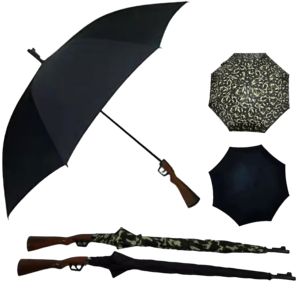 <span class=keywords><strong>Parapluie</strong></span> unique et inhabituel en forme de pistolet, ouverture automatique, 23 pouces, noir, plastique 190T pongee, couleur noire, cadre en métal noir, toutes saisons - Product Image 1