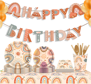 DAMAI - Juego de Vajilla Desechable de Papel con Temática de Arcoíris, Platos, Vasos y Servilletas para Decoración de Fiestas de Cumpleaños Infantiles - Product Image 1