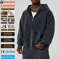 Blouson à capuche zippé en molleton épais 360G pour homme, style rétro délavé à l'acide, coupe oversize ample, finition brute et effet usé, faible MOQ