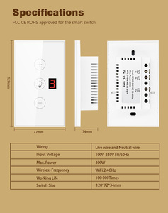 Interruptor Inteligente XZJ, Panel de Personalización Eléctrico, Interruptor de Luz Táctil Inteligente para el Hogar, Interruptor de Luz Regulable Inteligente Tuya con Wifi - Product Image 3