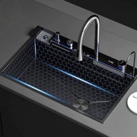 Édition en gros : Évier de cuisine intelligent à affichage numérique LED, multifonction, cascade, en acier inoxydable, double bac avec deux trous