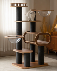 Árbol para Gatos de Madera Maciza de 62 Pulgadas, Lijado a Mano, Envuelto en Sisal, Apto para Varios Gatos - Product Image 2