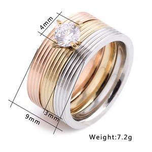 Fashion <b>Rings</b> 9MM Three In One Zircon <b>Set</b> Stainless Steel <b>Ring</b> For <b>Women</b> Engagement Jewelry - Product Image 5