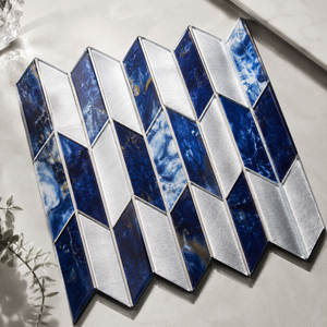 Mosaïque de verre <span class=keywords><strong>bleu</strong></span> argenté <span class=keywords><strong>Chevron</strong></span> moderne, imperméable, pour la décoration murale d'appartements, salles de bain, hôtels, bars, épaisseur 8 mm - Product Image 3
