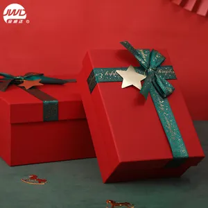 Embalagem de caixa de presente de papel do natal vermelho personalizado chinês ano novo com fita