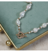 Collier de perles d'eau douce irrégulières de style baroque avec fermoir OT incrusté de diamants en forme de cœur, Niche, Simple et polyvalent