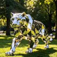 Sculpture de tigre en acier inoxydable poli miroir, moderne et géométrique, personnalisable, de qualité supérieure, élégante, pour l'extérieur, par BZY
