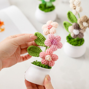 Wholesale Cute Crochet Pot Flower Arrangements Wool Artificial Home Desk Top Decor for Halloween Back to School Father's Day - Product Image 4