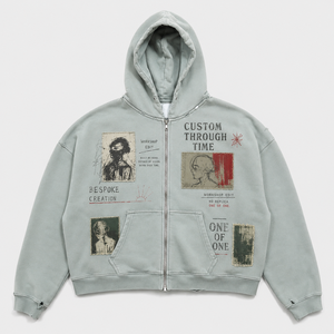 Sweat à capuche graphique Mud Wash avec détails de collage, en coton molletonné épais, coupe ample, effet délavé, streetwear personnalisé pour homme - Product Image 1