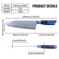 Couteau Santoku Damas Premium en Stock Local aux États-Unis, Couteau Utilitaire Antidérapant avec Manche G10, Couteau de Cuisine en Acier Damas