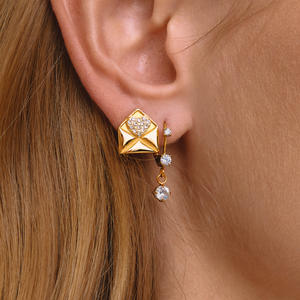 Ensemble de bijoux tendance, acier inoxydable imperméable plaqué or, forme d'enveloppe, collier et boucles d'oreilles de qualité imperméables pour cadeau - Product Image 2