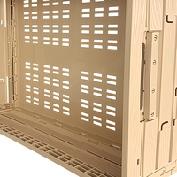 Caisse de rangement pliable en plastique avec poignée intégrée, aspect bois, ventilée, empilable, facile à transporter