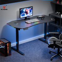 Bureau de jeu électrique réglable en hauteur ALINUNU pour salle de jeu, table debout avec lumières RGB et porte-gobelet