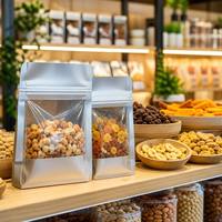 Op maat gedrukte vierkante bodemstaande pouch met ritssluiting en venster voor gedroogd fruit, snackverpakking, food grade